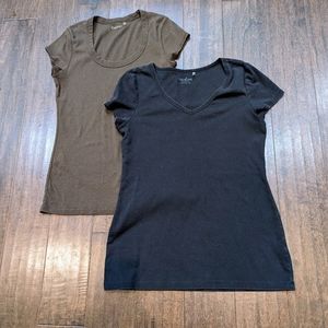 2 Caslon Cotton Short Sleeve Tops Size L Brown and Black